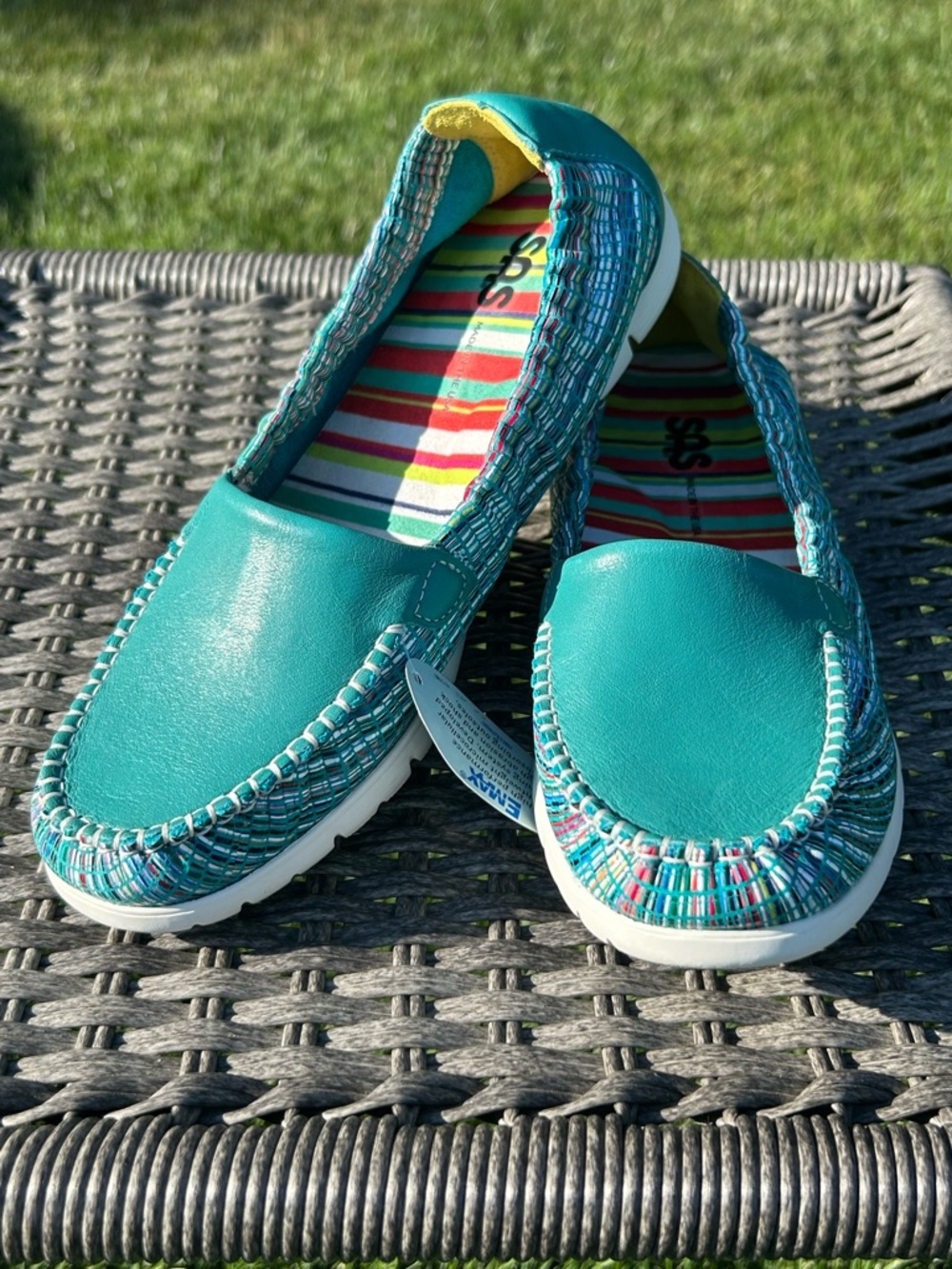 SAS Sunny Slip-On Leather Loafers - Turquoise Rainbow. Women’s Sz 8M NWOT